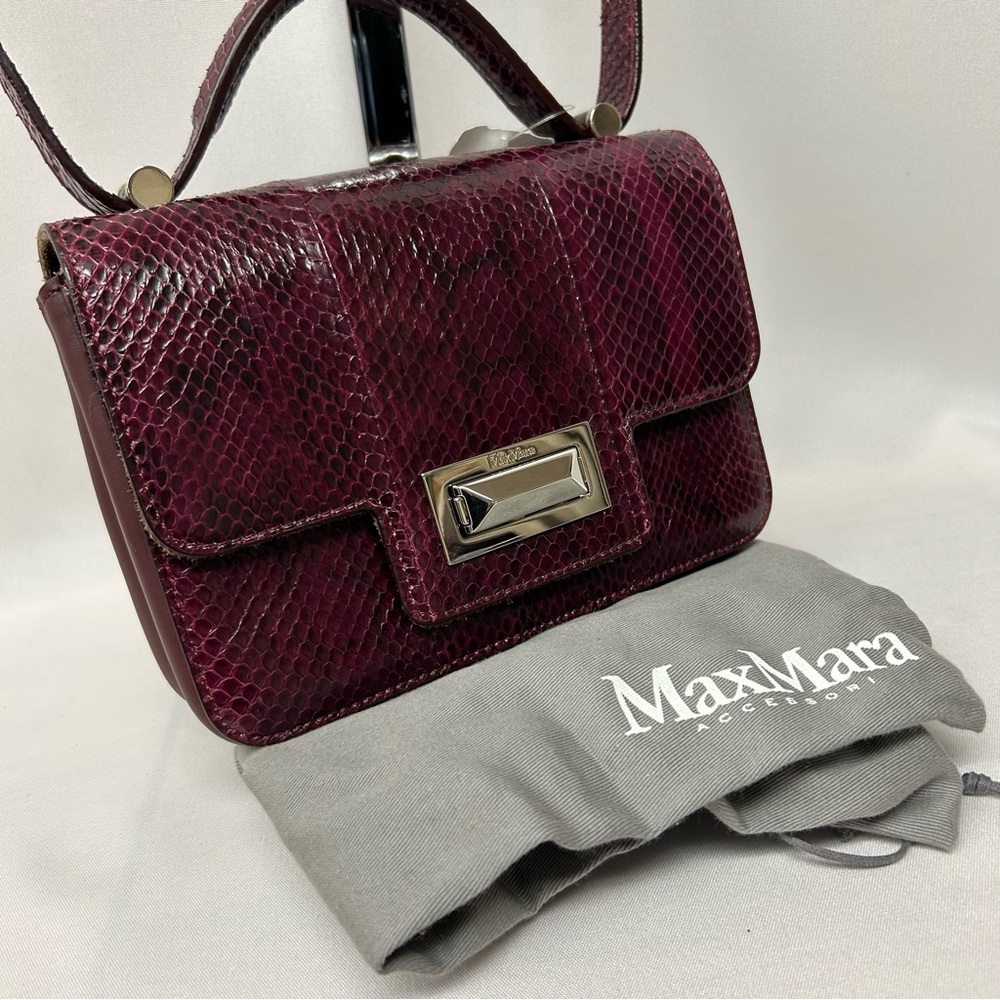 MaxMara Dark Red / Burgundy Snake Print Textured Crossbody Bag